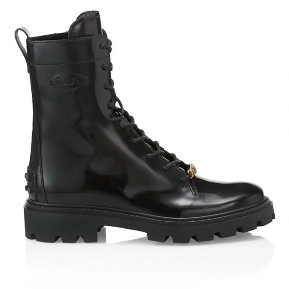 TOD’S BLACK LEATHER LACE UP COMBAT BOOTS GRUNGE GORPCORE MOTO EUR 40 - Picture 8 of 9